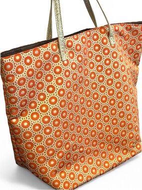Festival Boho Chic Orange Geometric Tote Buttery Soft Luxe Large Carryall Bag